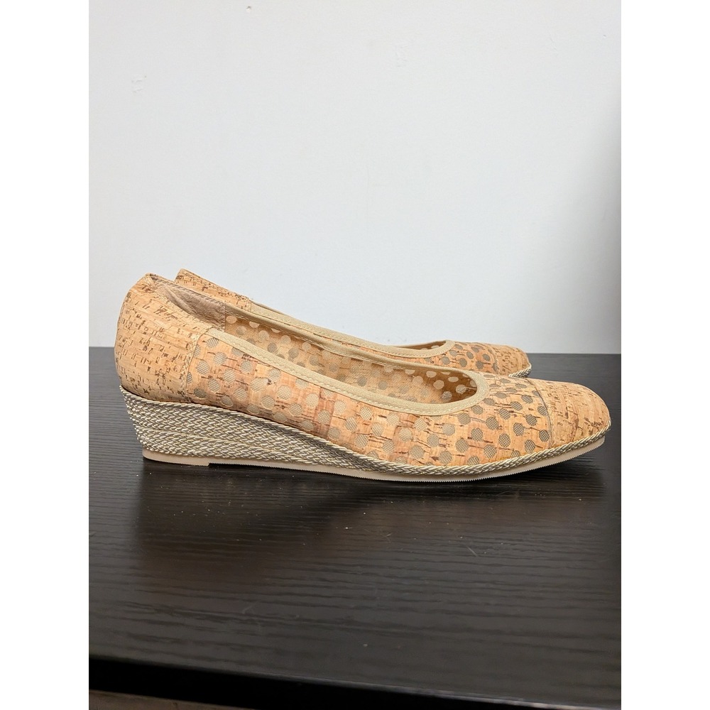 Sesto Meucci Womens Cork Perforated Wedge Pumps Tan Gold Made in Italy Size 10 W - Picture 7 of 14